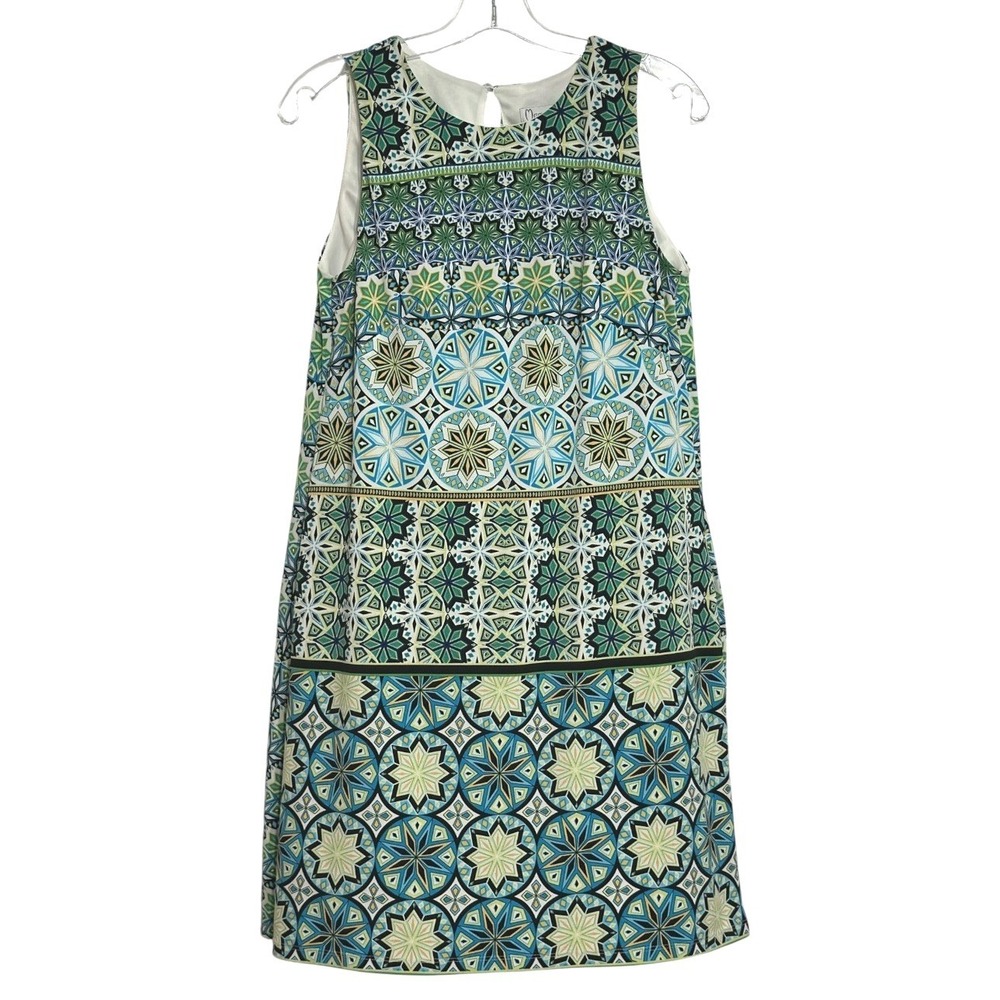 Maggy L Shift Dress Women Green Blue Geometric Kaleidoscope Summer Travel 10